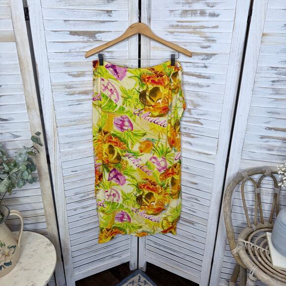 JAMS WORLD Women's L Wrap Maxi Skirt Hawaiian Ukulele Copyright Pattern Yellow - Picture 3 of 11